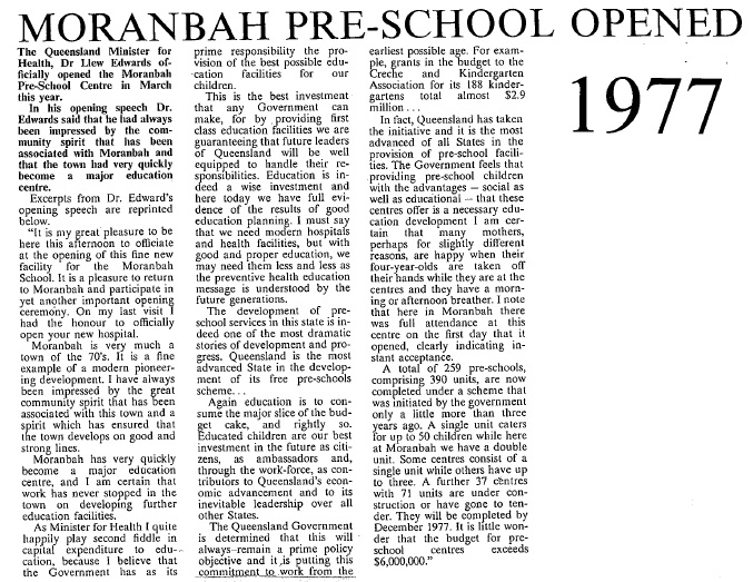 1977 Moranbah Pre-School Opened 1977